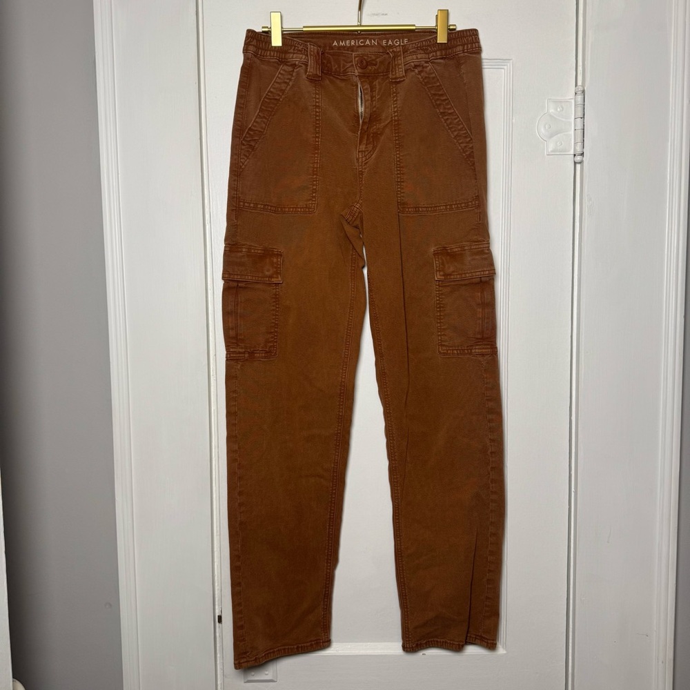 American Eagle Stretch Cargo Straight Pant Burnt Orange 8 Long - Picture 4 of 13